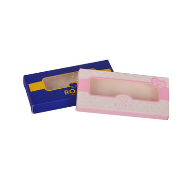ราคาดี กล่องกระดาษอาร์ตขนตาสีน้ำเงินเหลืองชมพู 350G พร้อมหน้าต่างถาดพลาสติก OEM ออนไลน์