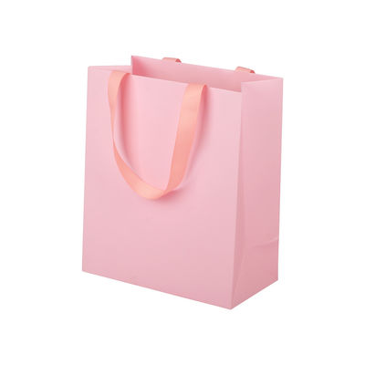 ราคาดี กระเป๋ากระดาษช้อปปิ้งสีชมพู แพคเกจของขวัญที่มีมือริบอน Grosgrain ออนไลน์